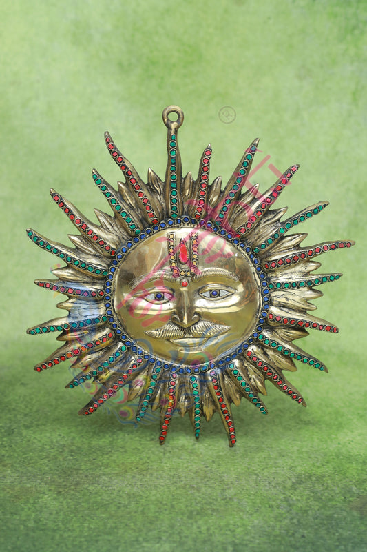 Brass Wall Hanging Sun Stone Work-14.5 Inches