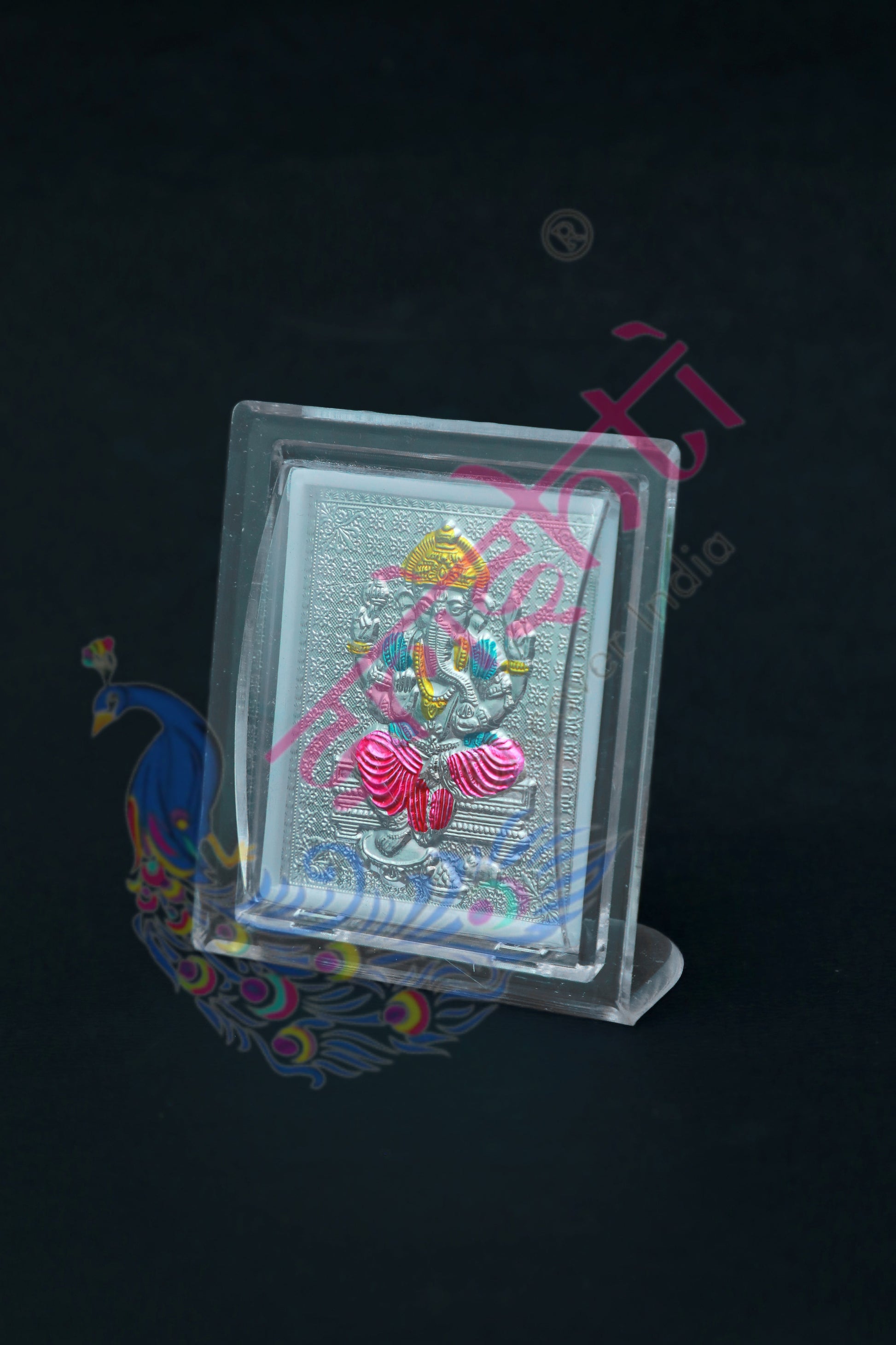 Pure Silver Ganesha Acrylic Stand-3 Inches-M02