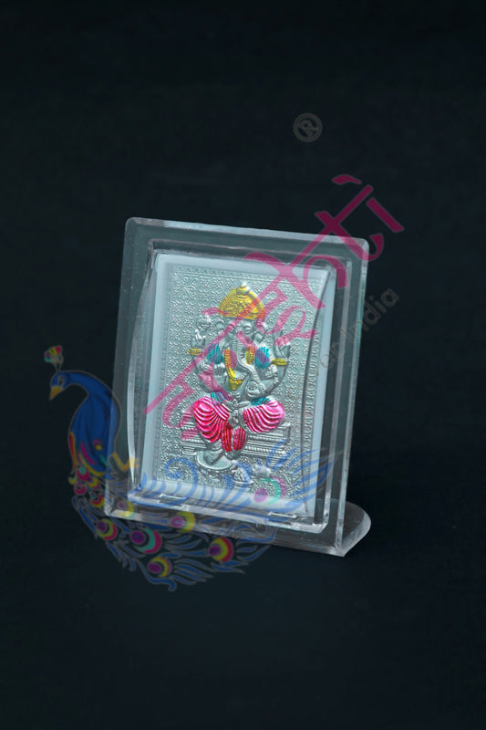 Pure Silver Ganesha Acrylic Stand-3 Inches-M02