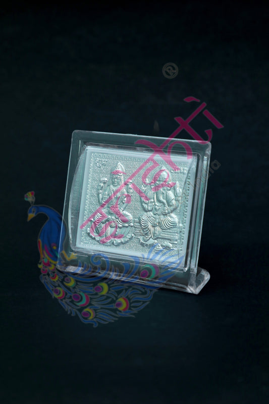 Pure Silver Lakshmi Ganesha Acrylic Stand-2.5 Inches