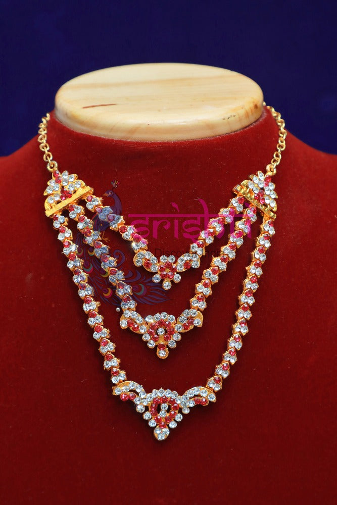 Goddess Neckless With Rose Color Stone Work Set - 4.25  Inches