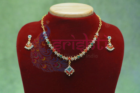 Goddess Necklace stone Work with Earring Set-4.5 Inches