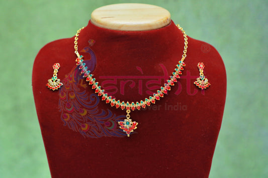 Goddess Necklace stone Work with Earring Set-4.5 Inches