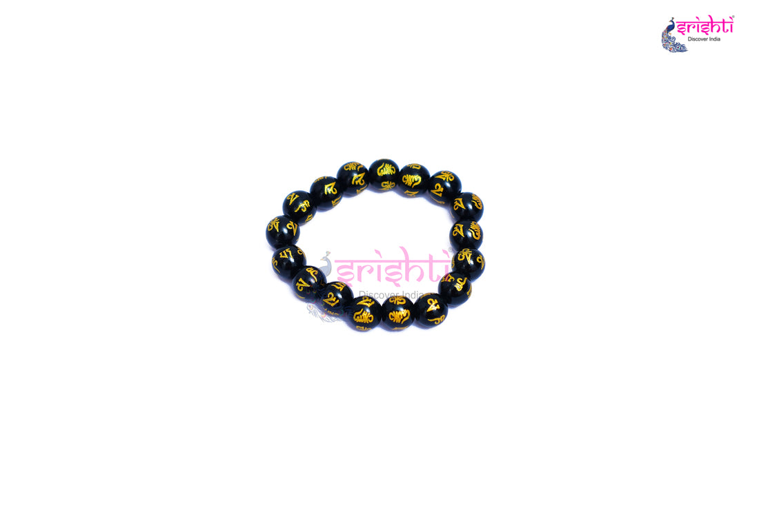 Semi-Processed Beads Black Tourmaline Om Beads Bracelet