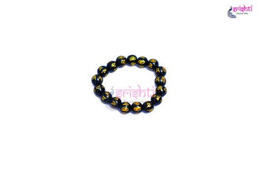 Semi-Processed Beads Black Tourmaline Om Beads Bracelet