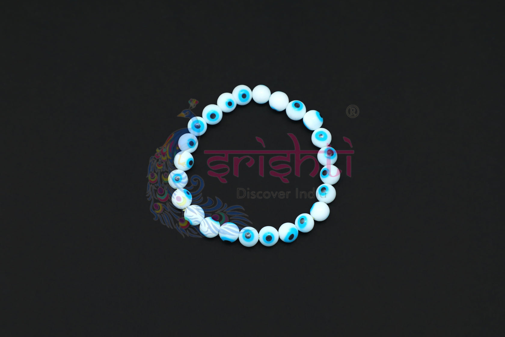 Semi-Processed Beads Evil Eye White Color Bracelet