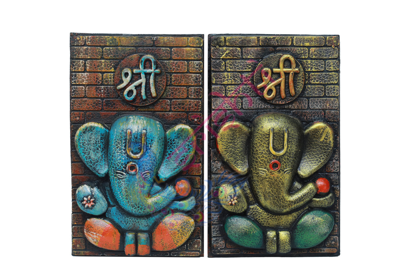 Wooden Ganesha Wall Hanging Assorted Color-14 Inches