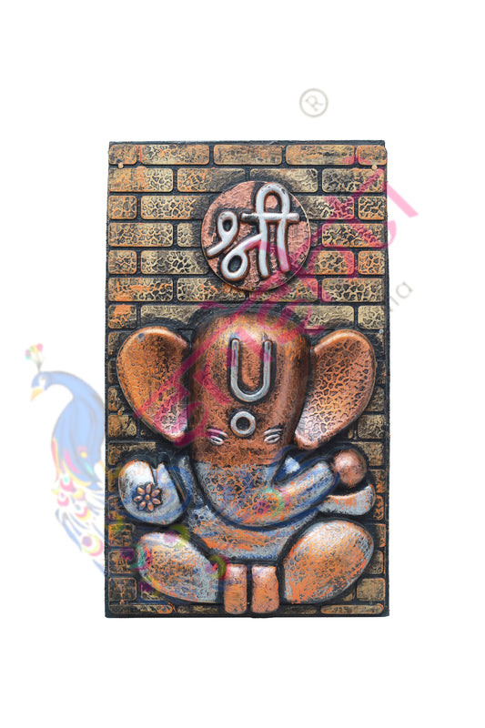 Wooden Ganesha Wall Hanging Assorted Color-14 Inches