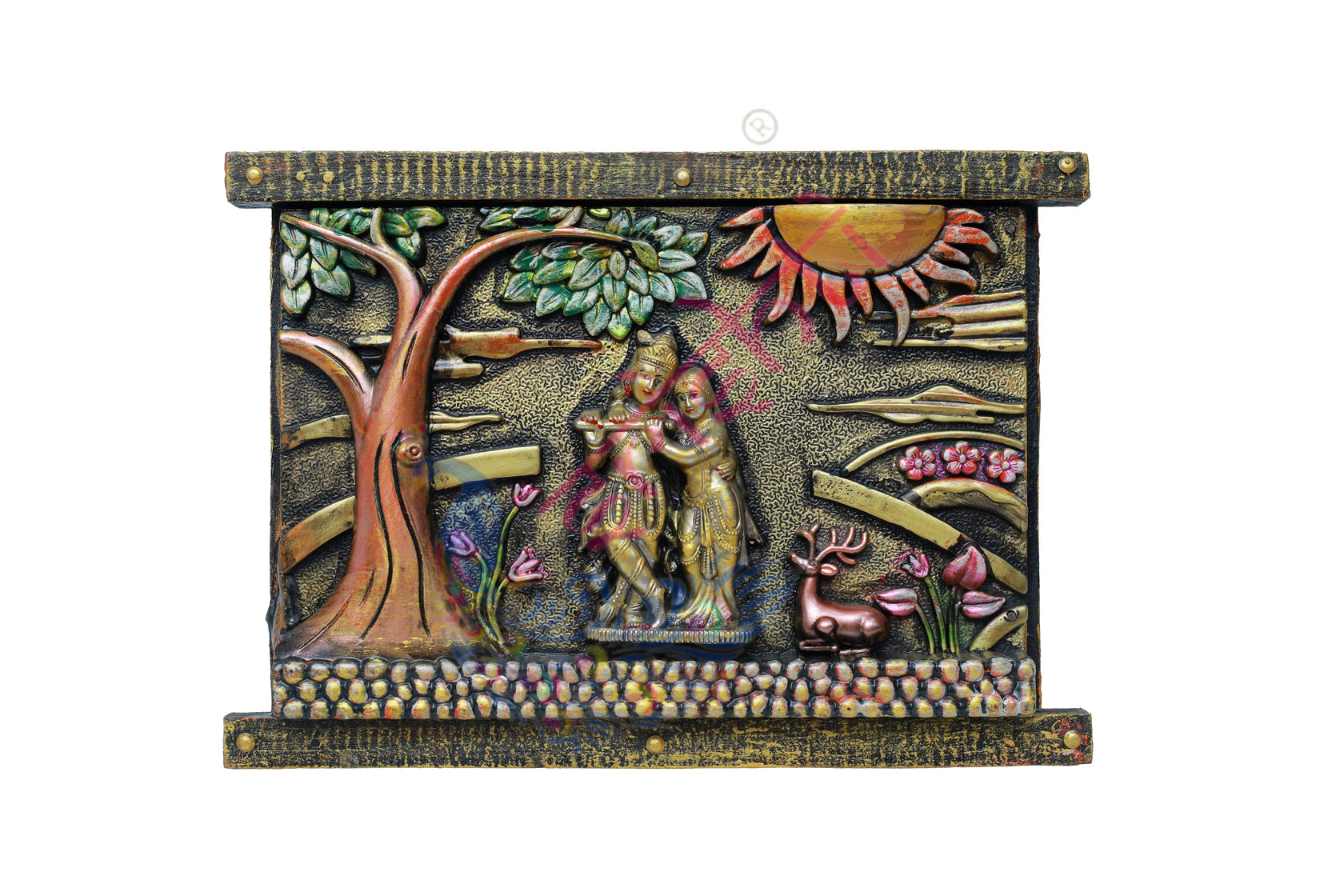 Wooden Radha Krishna Wall Hanging-11.5 Inches