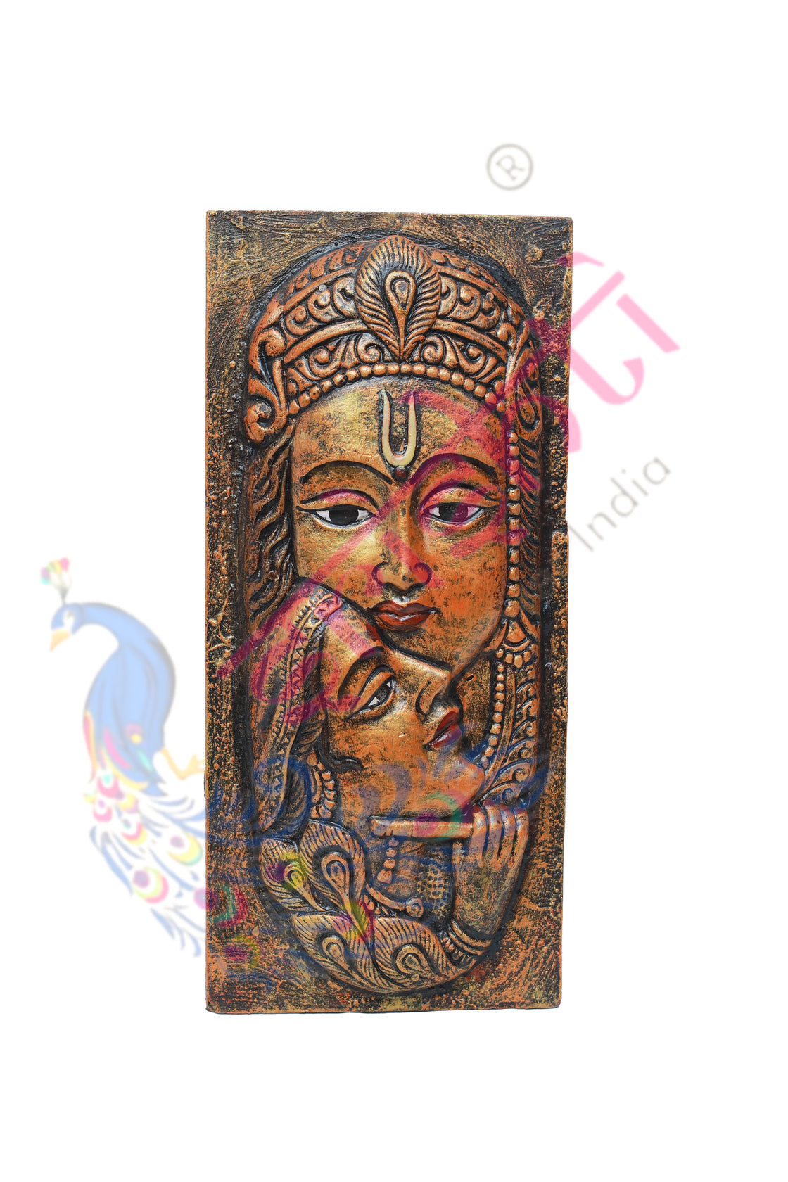 Wooden Radha Krishna Face Wall Hanging-16.5 Inches-M01