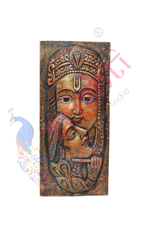 Wooden Radha Krishna Face Wall Hanging-16.5 Inches-M01