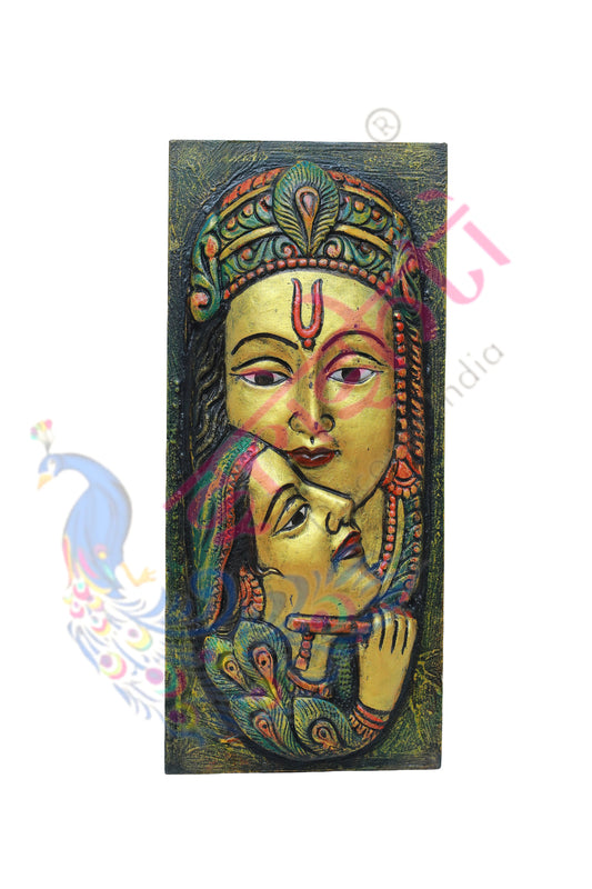 Wooden Radha Krishna Face Wall Hanging-16.5 Inches-M02