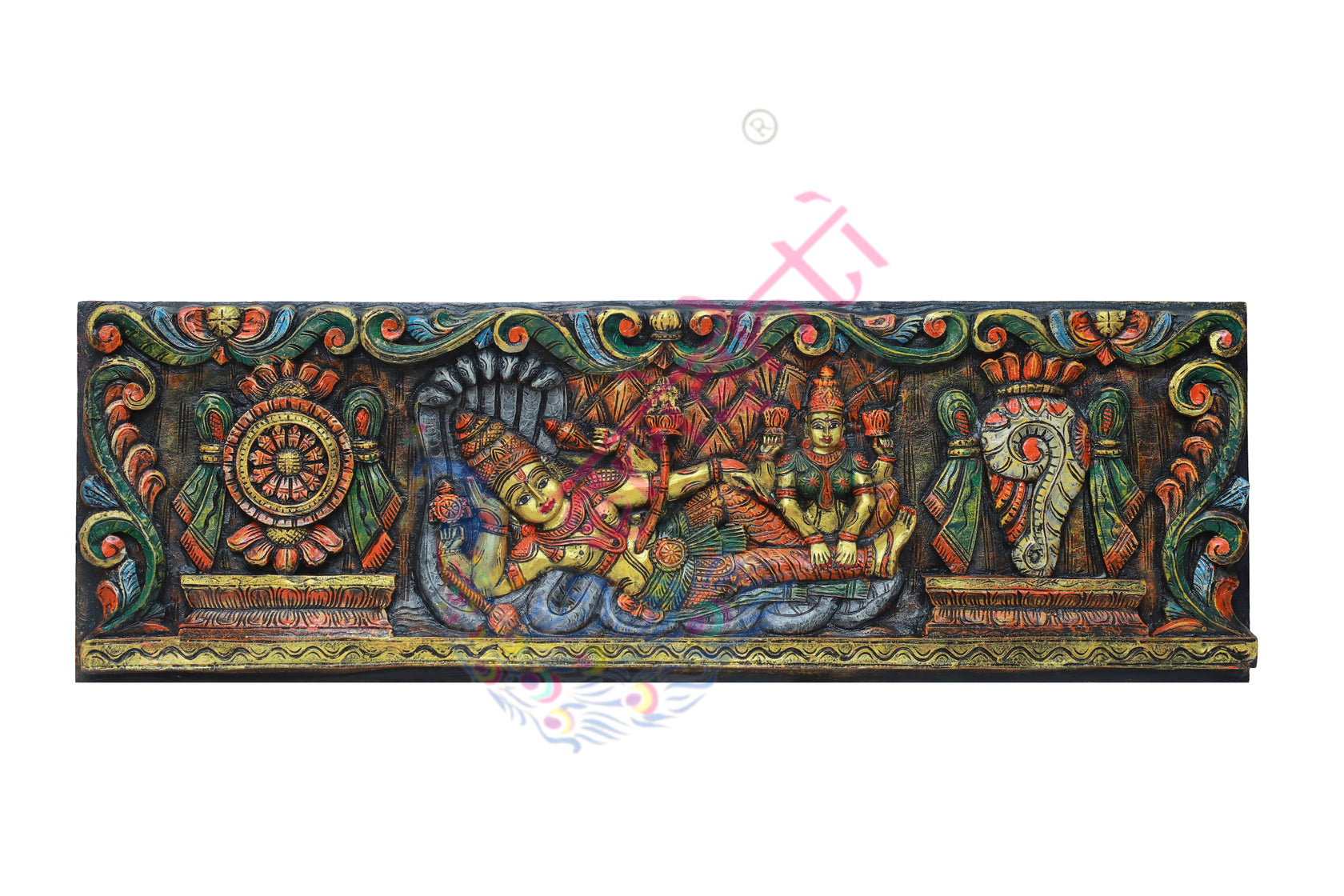 Wooden Vishnu Lakshmi Wall Hanging-16 Inches