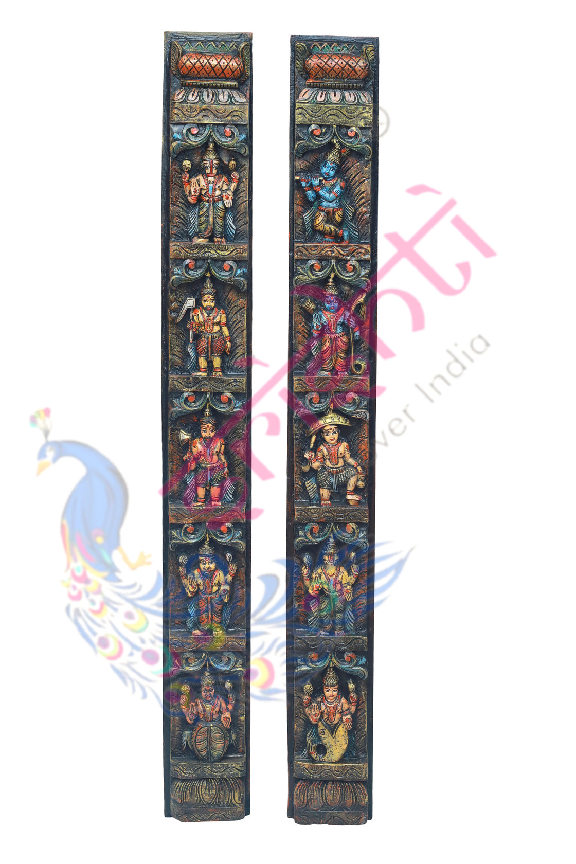 Wooden Dasavatharam Wall Hanging Pair-60 Inches