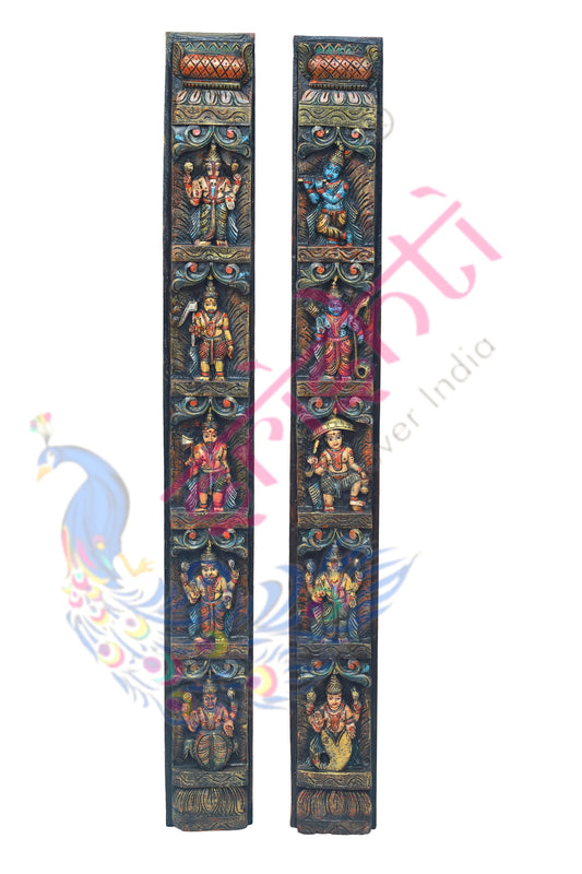 Wooden Dasavatharam Wall Hanging Pair-60 Inches