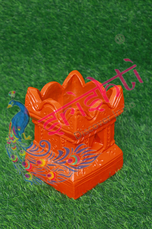 Clay Decor Tulasi Pot (Orange)-7.5 Inches