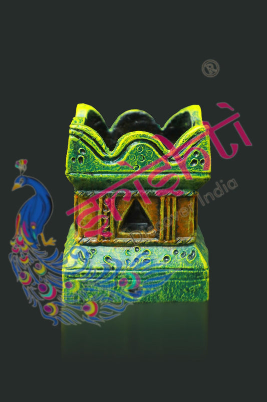 Clay Decor Tulasi Pot (Green with Orange)-7.5 Inches