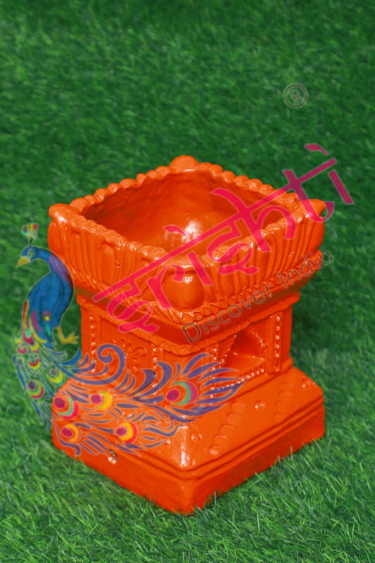 Clay Decor Tulasi Pot (Orange)-9 Inches