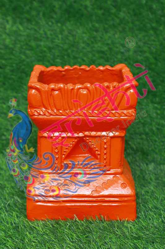 Clay Decor Tulasi Pot (Orange)-9 Inches