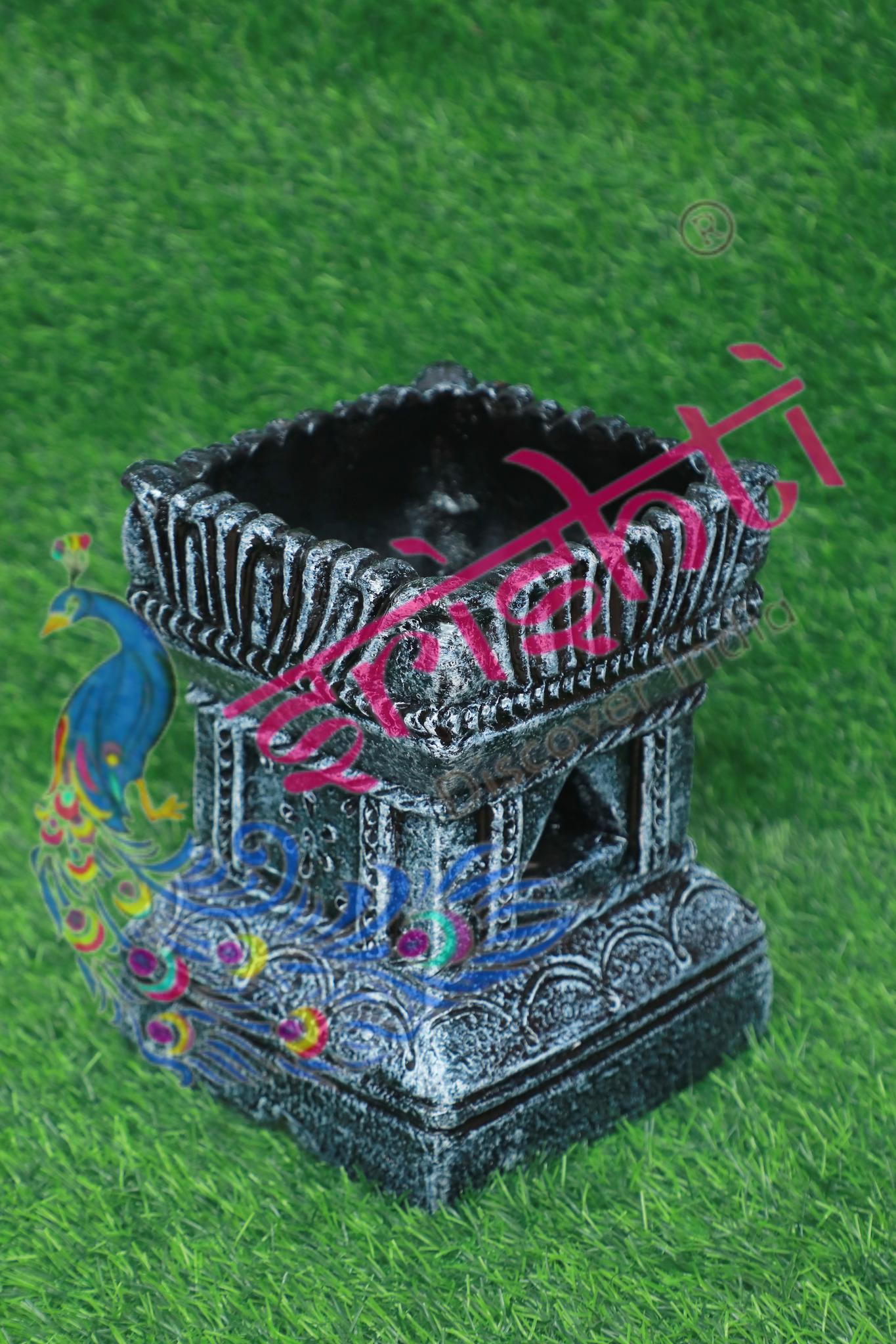 Clay Decor Tulasi Pot (Stone Color-Black)-9 Inches