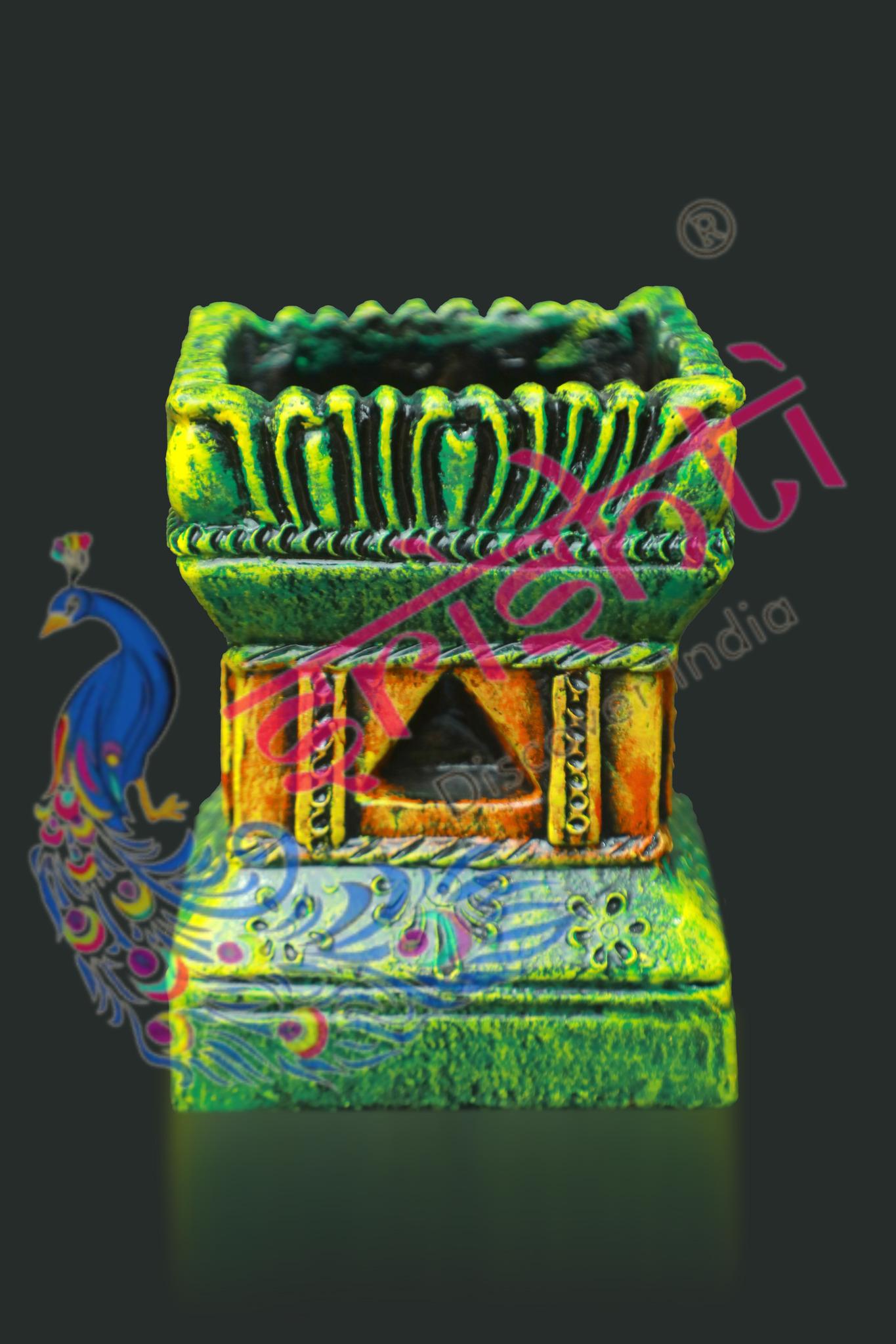 Clay Decor Tulasi Pot (Green with Orange)-9 Inches