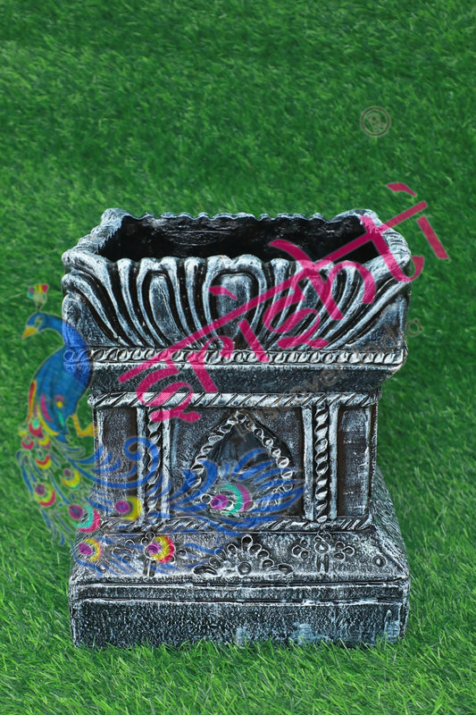 Clay Decor Tulasi Pot (Stone Color-Black)-12 Inches