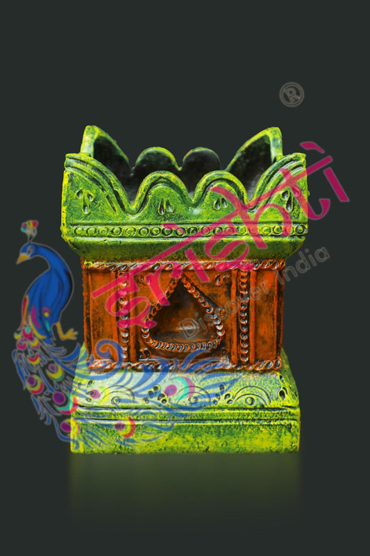 Clay Decor Tulasi Pot (Green with Orange)-12 Inches