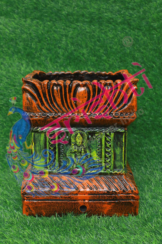 Clay Decor Tulasi Pot (Orange with Green)-12 Inches