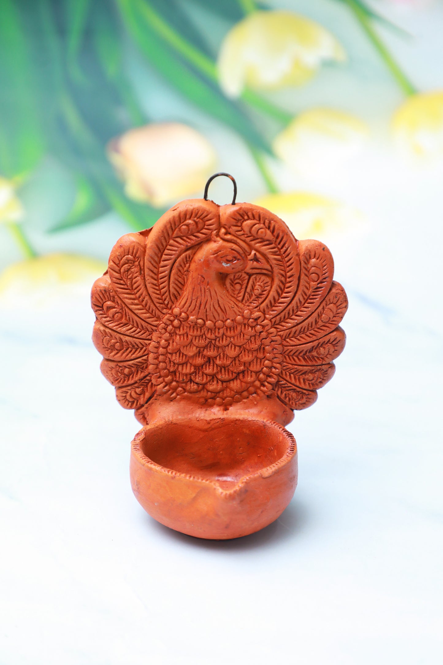 Clay Peacock Hanging Diya