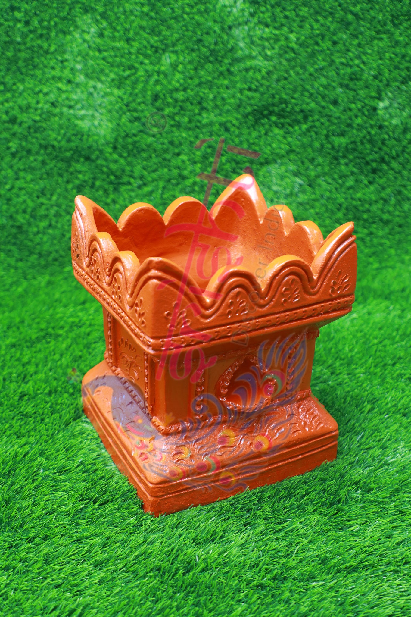 Clay Decor Tulasi Pot (Orange)-10 Inches
