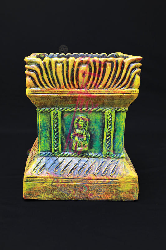 Clay Decor Tulasi Pot (Orange with Green)-14 Inches