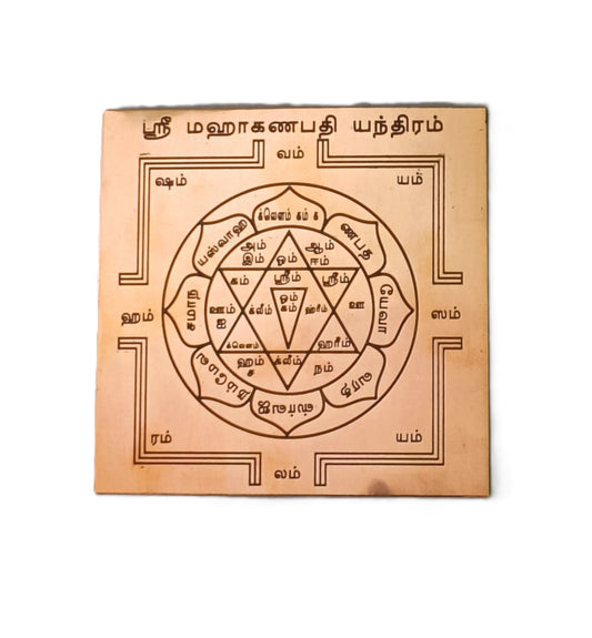 Copper Sri Maha Ganapathi Yantra 3 X 3 Inches