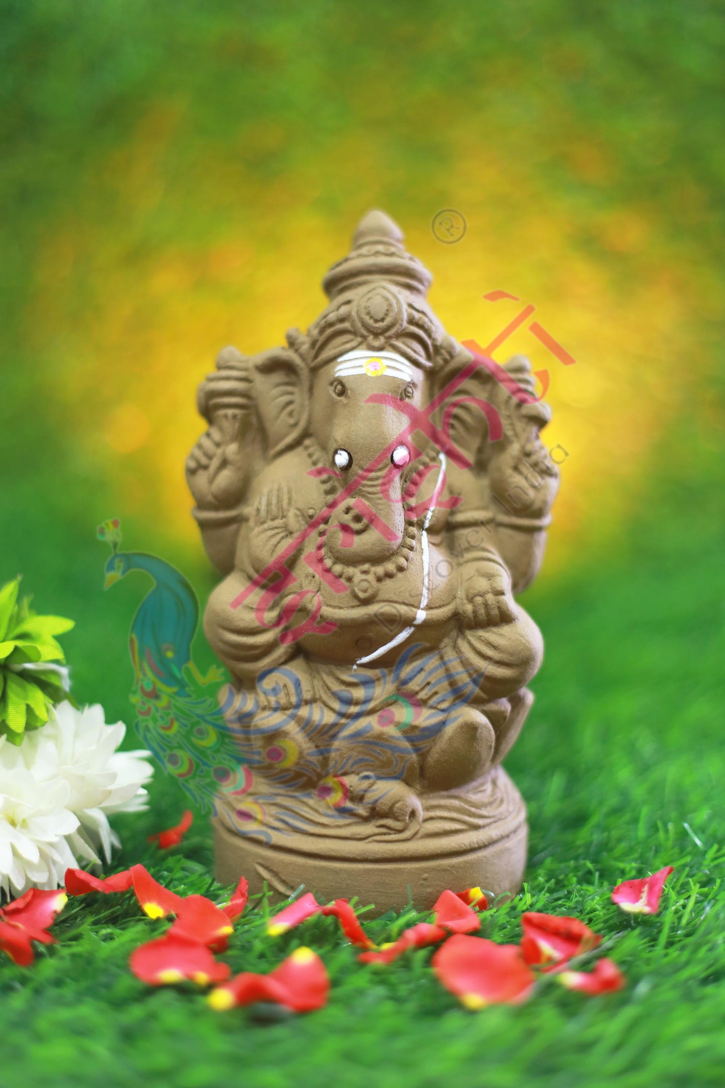 Clay Lotus Ganesha Brown-6.5 Inches