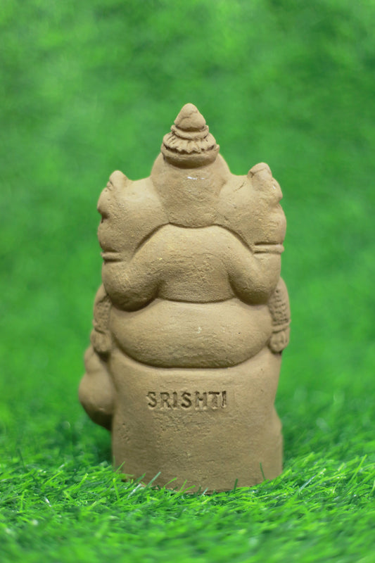Clay Lotus Ganesha Brown-7 Inches