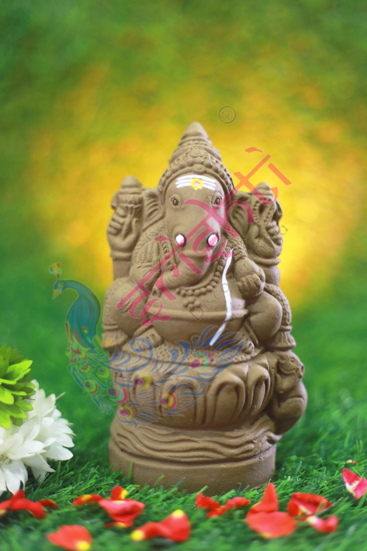 Clay Lotus Ganesha Brown-7 Inches