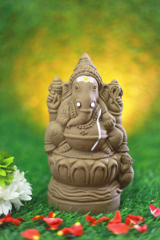Clay Lotus Ganesha Brown-7 Inches