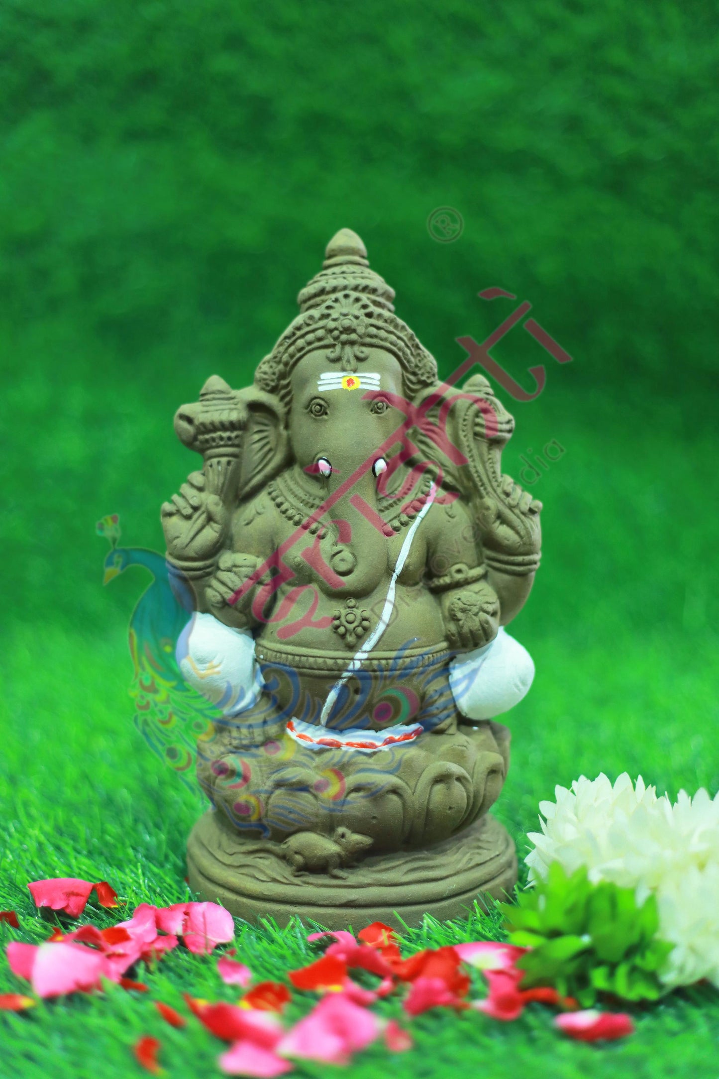 Clay Lotus Ganesha Brown Color-9.5 Inches
