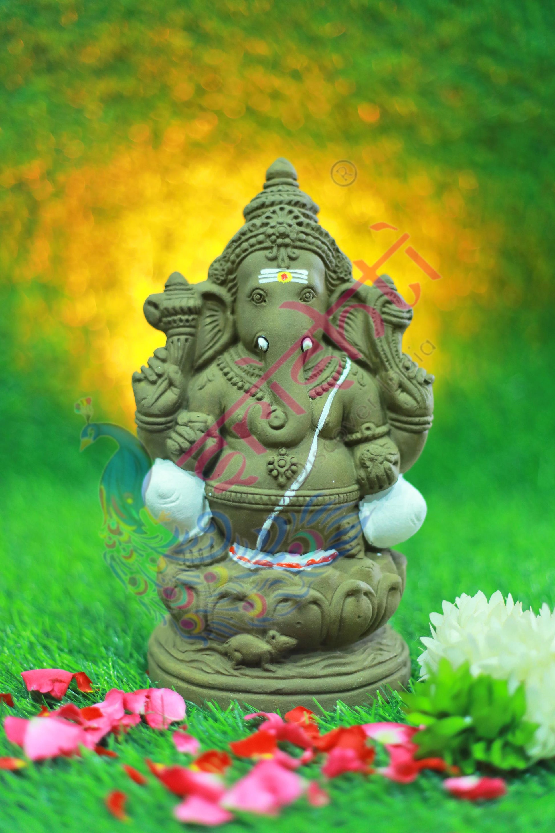 Clay Lotus Ganesha Brown Color-9.5 Inches
