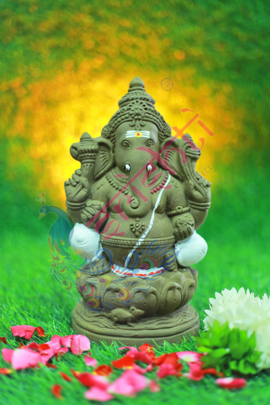 Clay Lotus Ganesha Brown Color-9.5 Inches