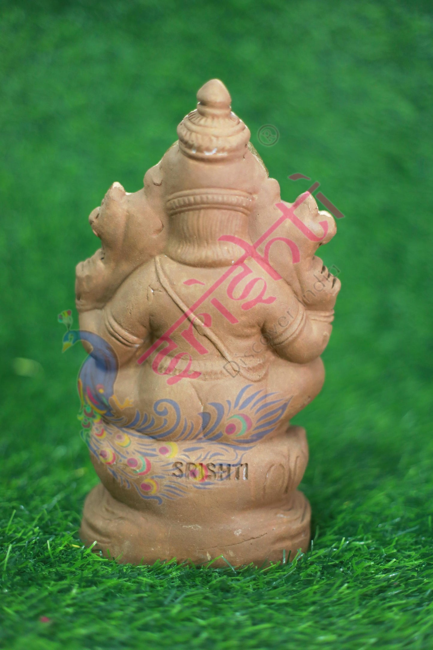 Clay Lotus Ganesha Gold Color-9.5 Inches