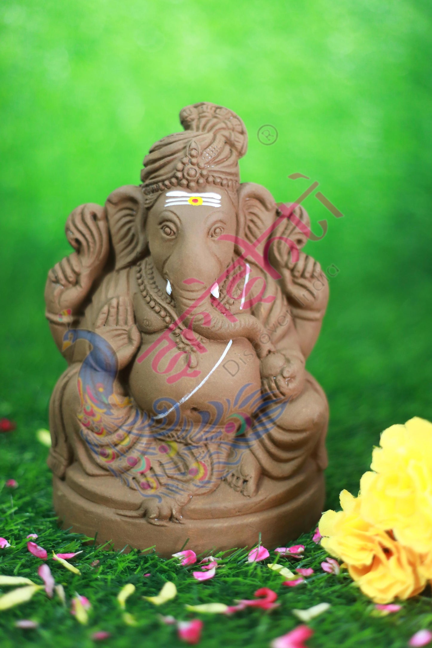 Turban Clay Ganesha Brown-7.5 Inches - Left trunk