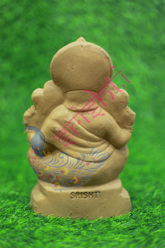 Clay Ganesha Brown Color-9 Inches left trunk