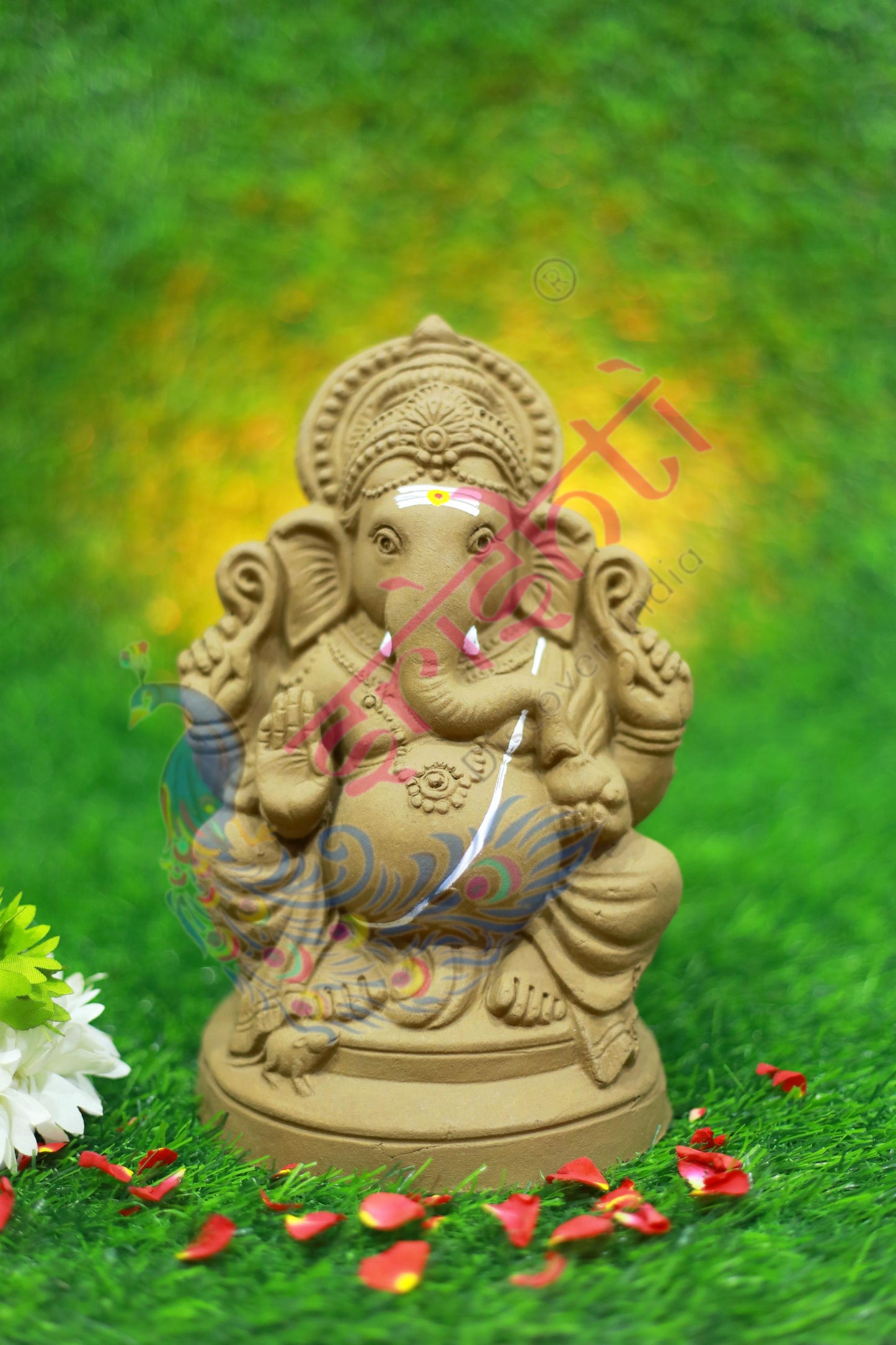 Clay Ganesha Brown Color-9 Inches left trunk
