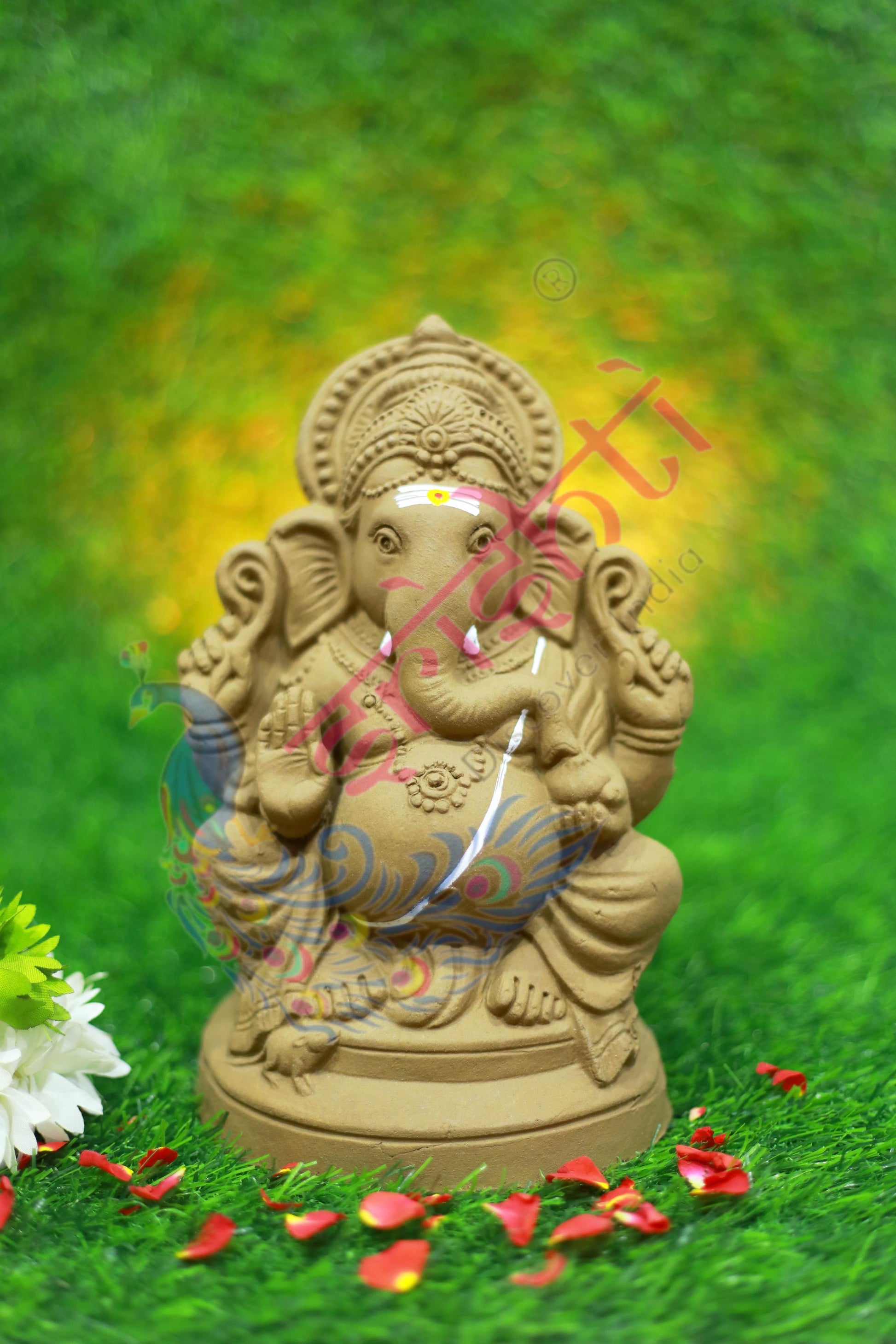 Clay Ganesha Brown Color-9 Inches left trunk