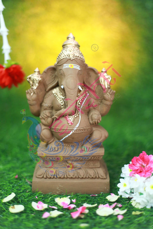 Clay Valampuri Ganesha Gold-9 Inches