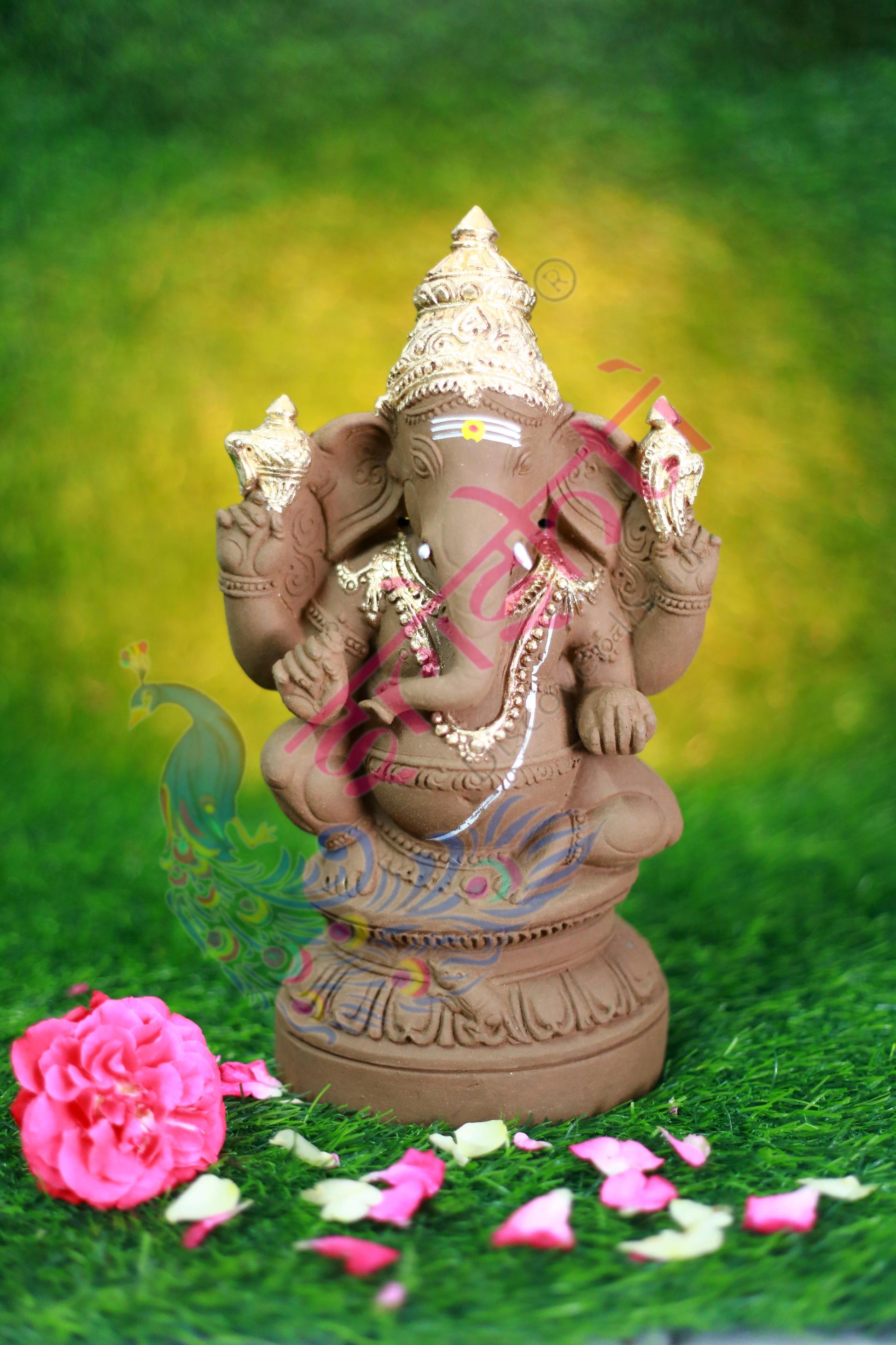 Clay Valampuri Ganesha Gold-11 Inches