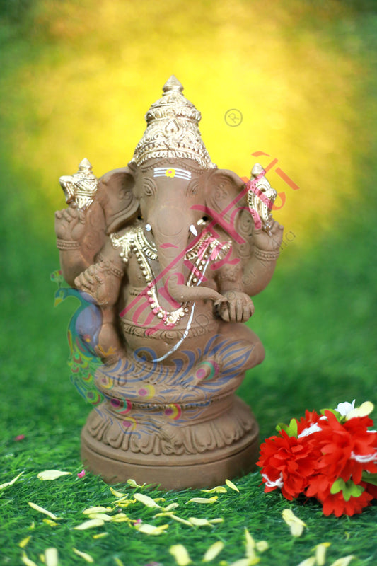 Clay Edampuri Ganesha Gold-11 Inches