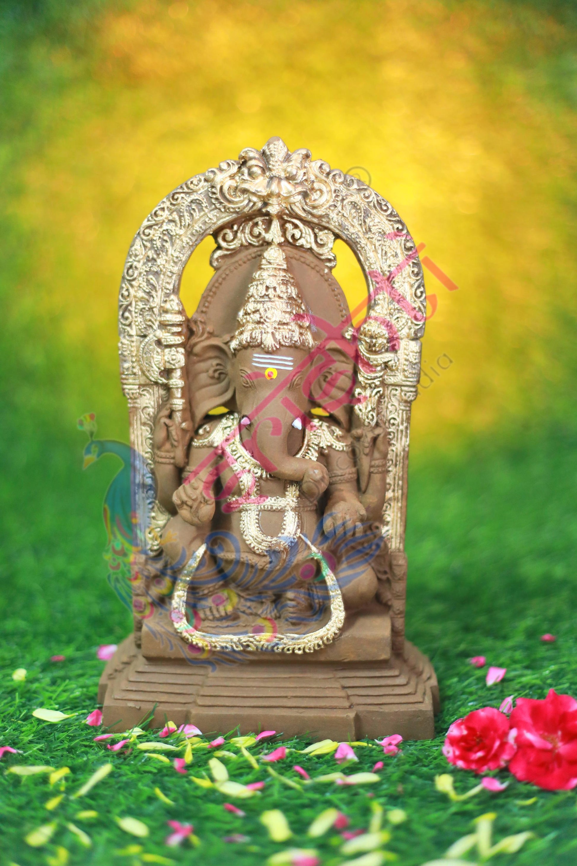 Clay Edampuri Arch Ganesha Gold-11 Inches