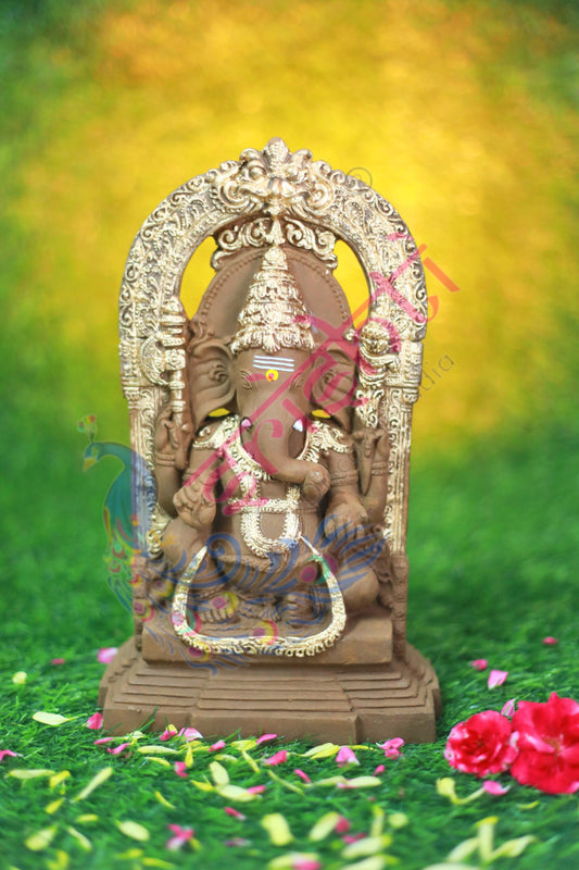 Clay Edampuri Arch Ganesha Gold-11 Inches