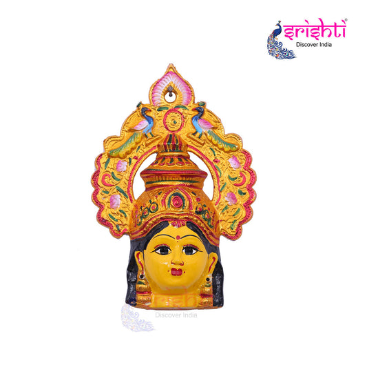 Varalakshmi Goddess Yellow Face with Peacok Crown-11 Inches-M02